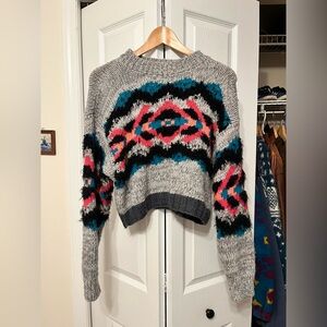 Free People Gray and Pink Patterned Sweater
